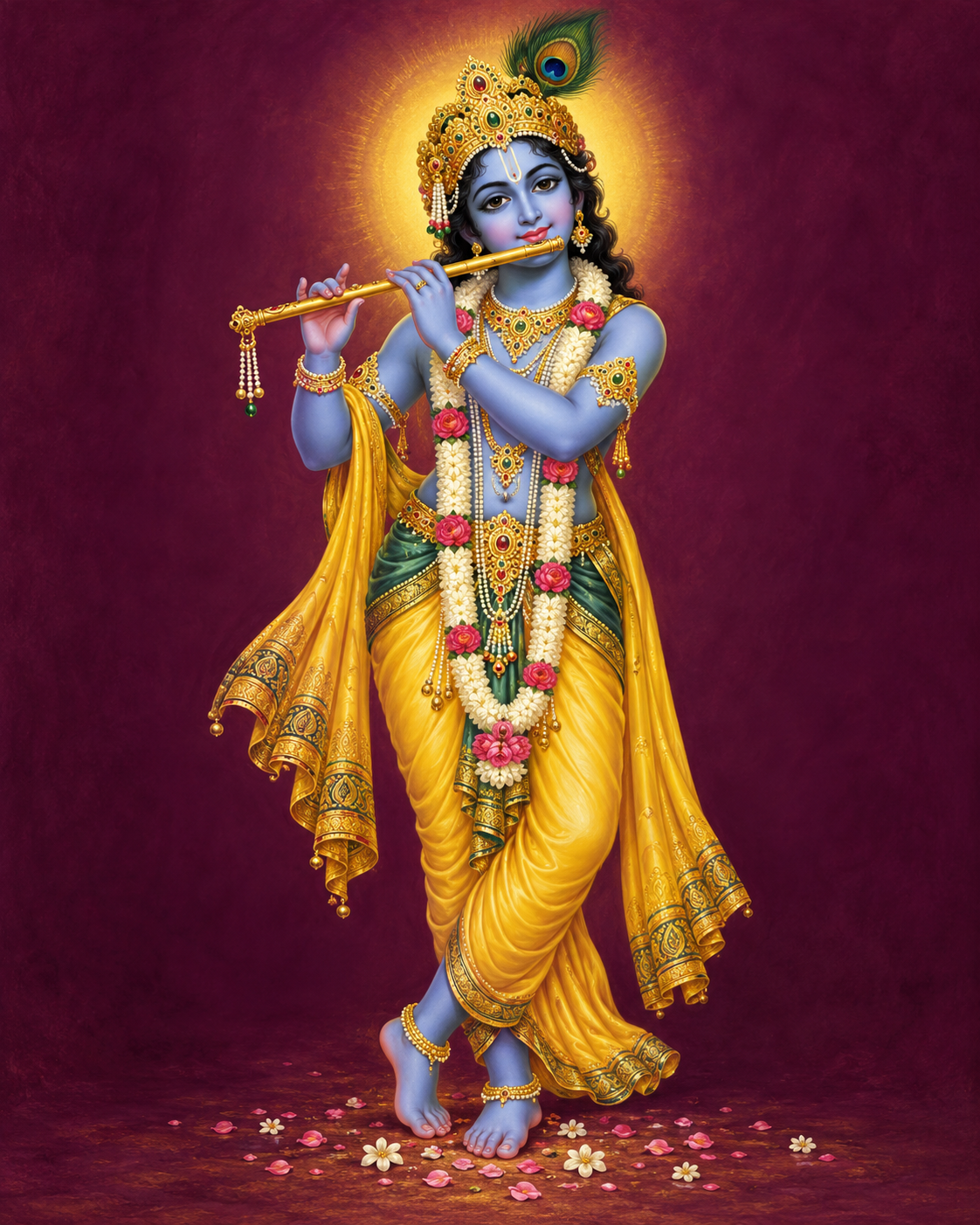 AI-created symbolic devotional illustration of Lord Krishna; not a photograph of this temple's idol