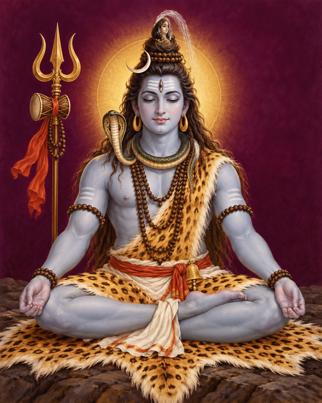 AI-created symbolic devotional illustration of Shree Somnath Mahadev (Shiva); not a photograph of this temple's idol