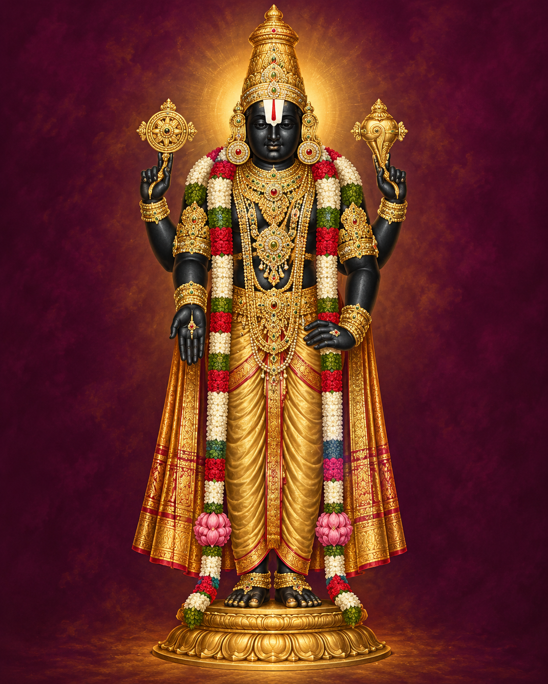 AI-created symbolic devotional illustration of Lord Balaji (Venkateswara); not a photograph of this temple's idol