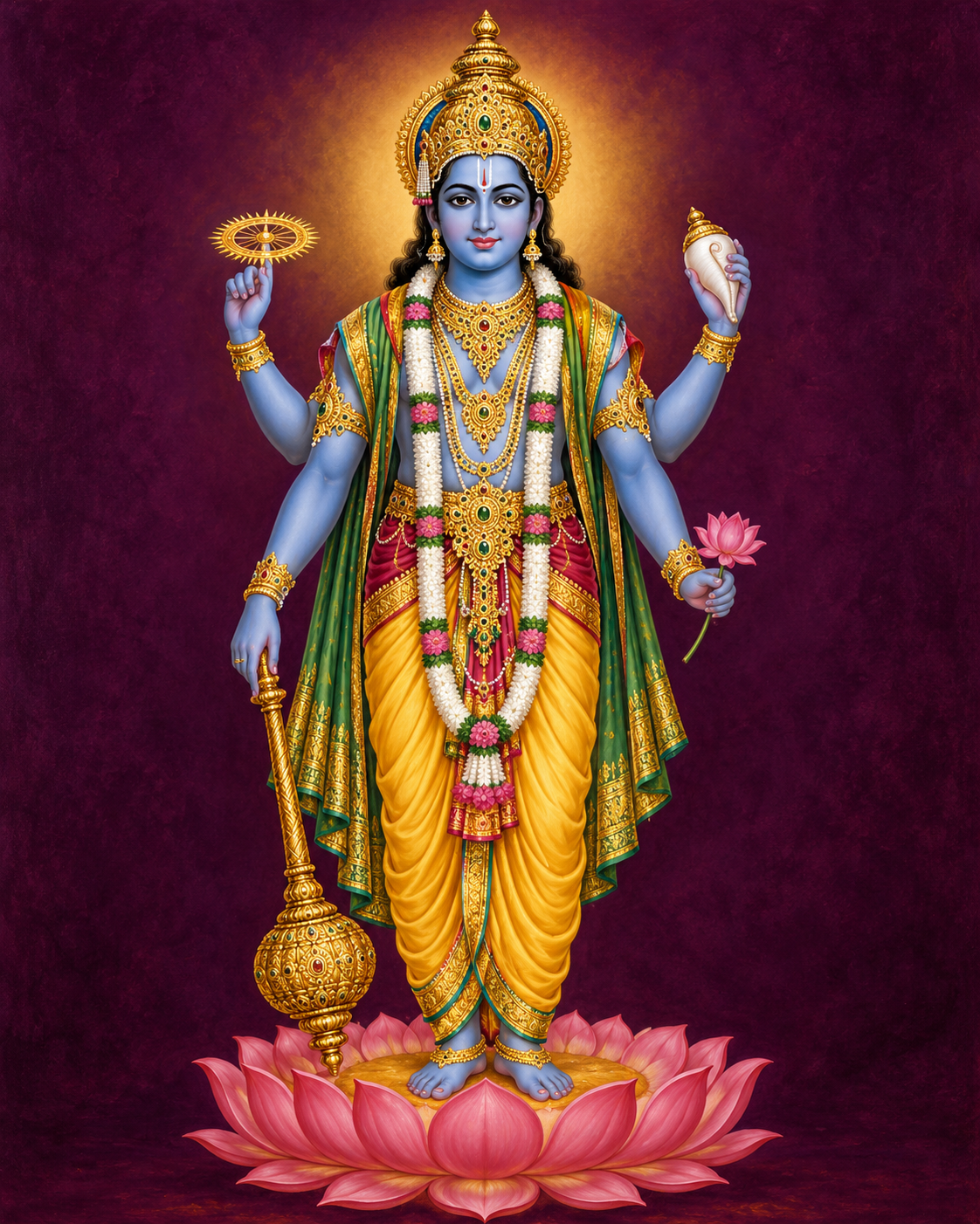 AI-created symbolic devotional illustration of Sree Padmanabhaswamy (Maha Vishnu); not a photograph of this temple's idol